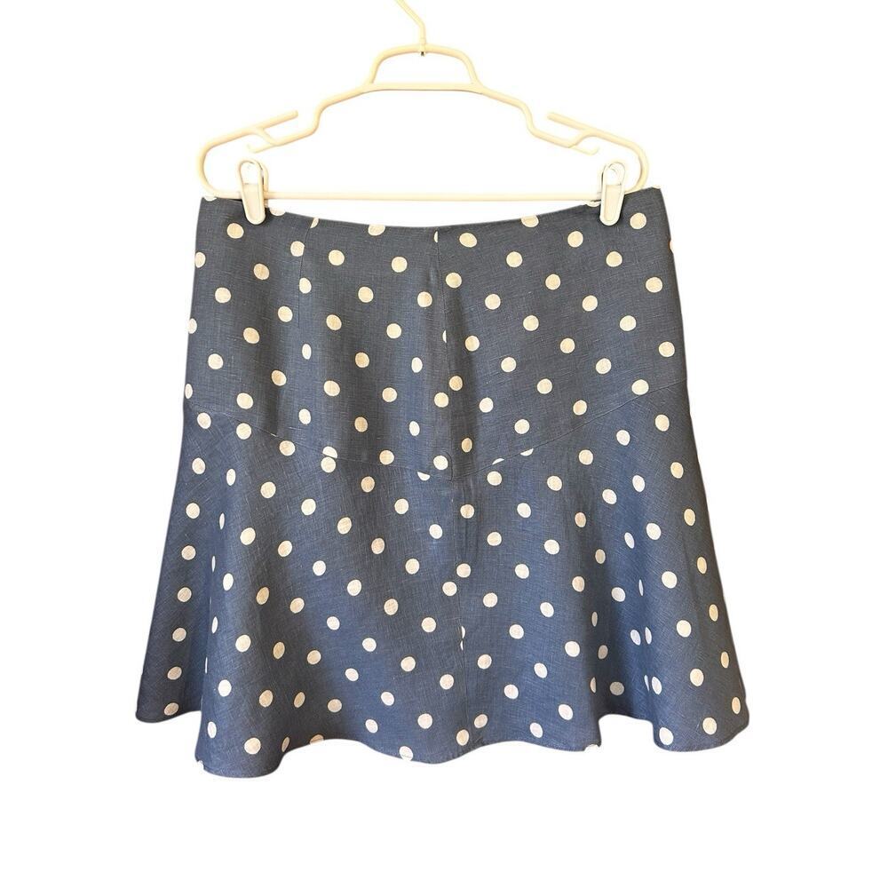 Boden Women’s Virginia Blue & White Polka Dot 100% Linen A-Line Flared Skirt 14